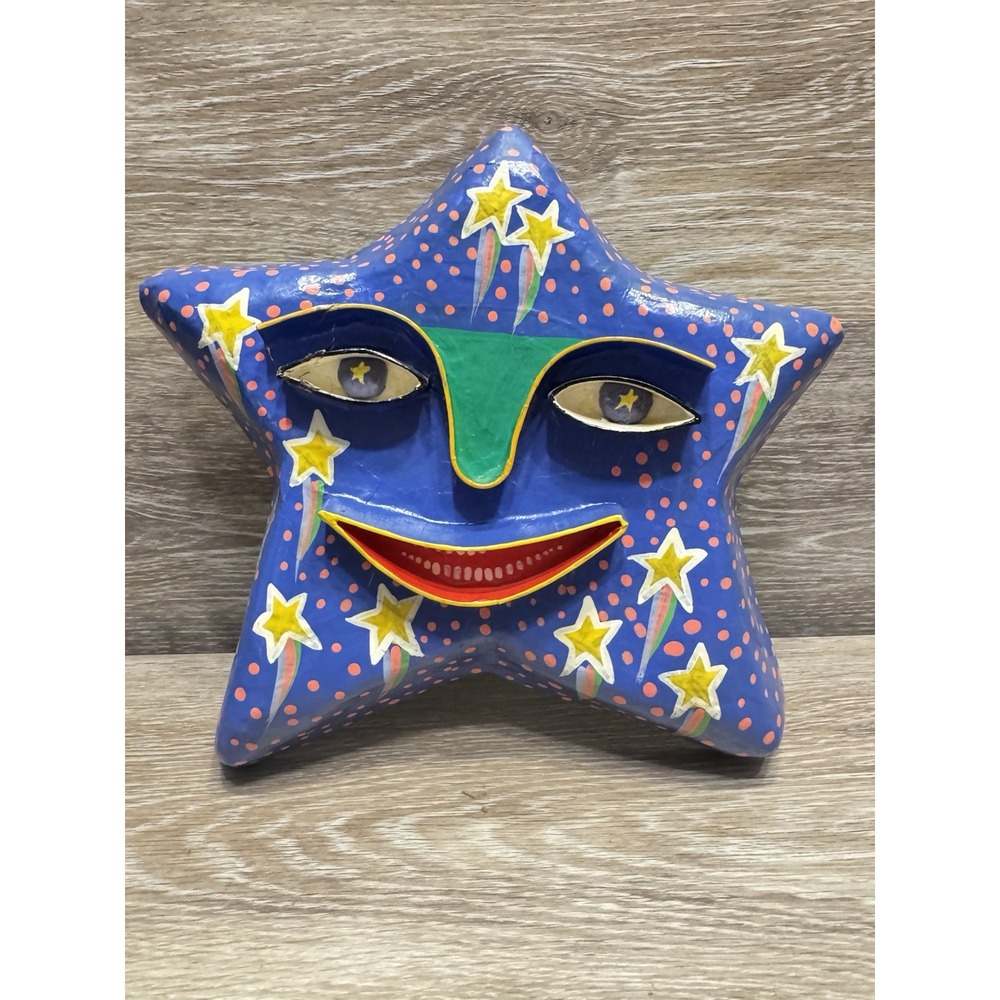 Gina Truex paper mache art mask papier mache star moon Celestial signed folk Art